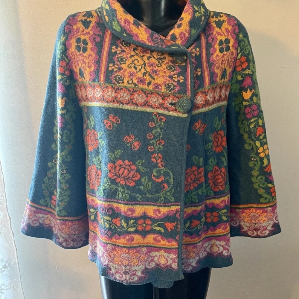 Floral Patterned Women's IVKO Anthropologie Wool Sweater Small